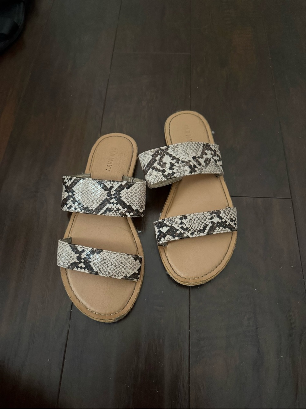 Old Navy Snake-Print Double Strap Slides in Tan and Black